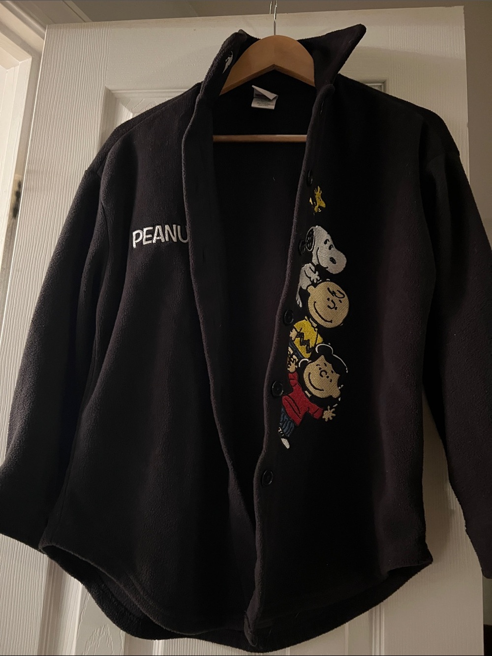 Peanuts Black Fleece Jacket with Colorful Character Embroidery